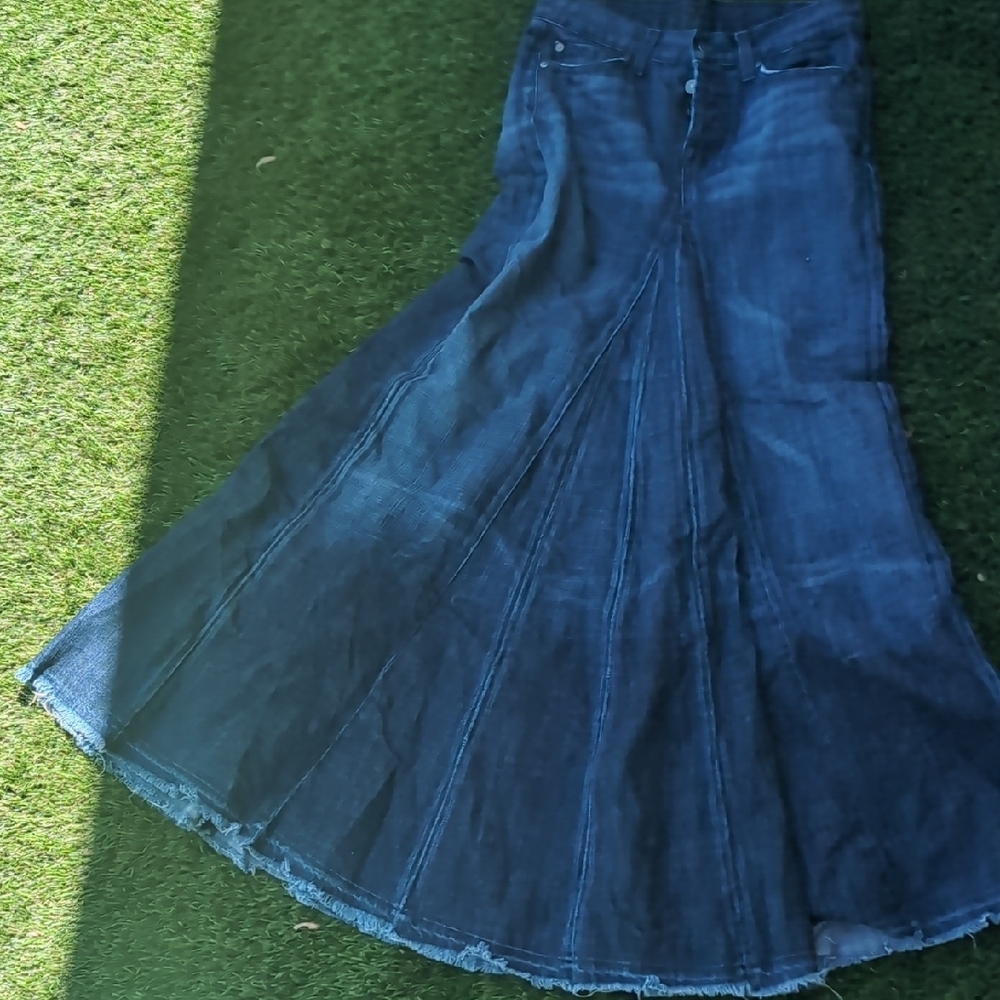 Blue Free People Denim Maxi Skirt